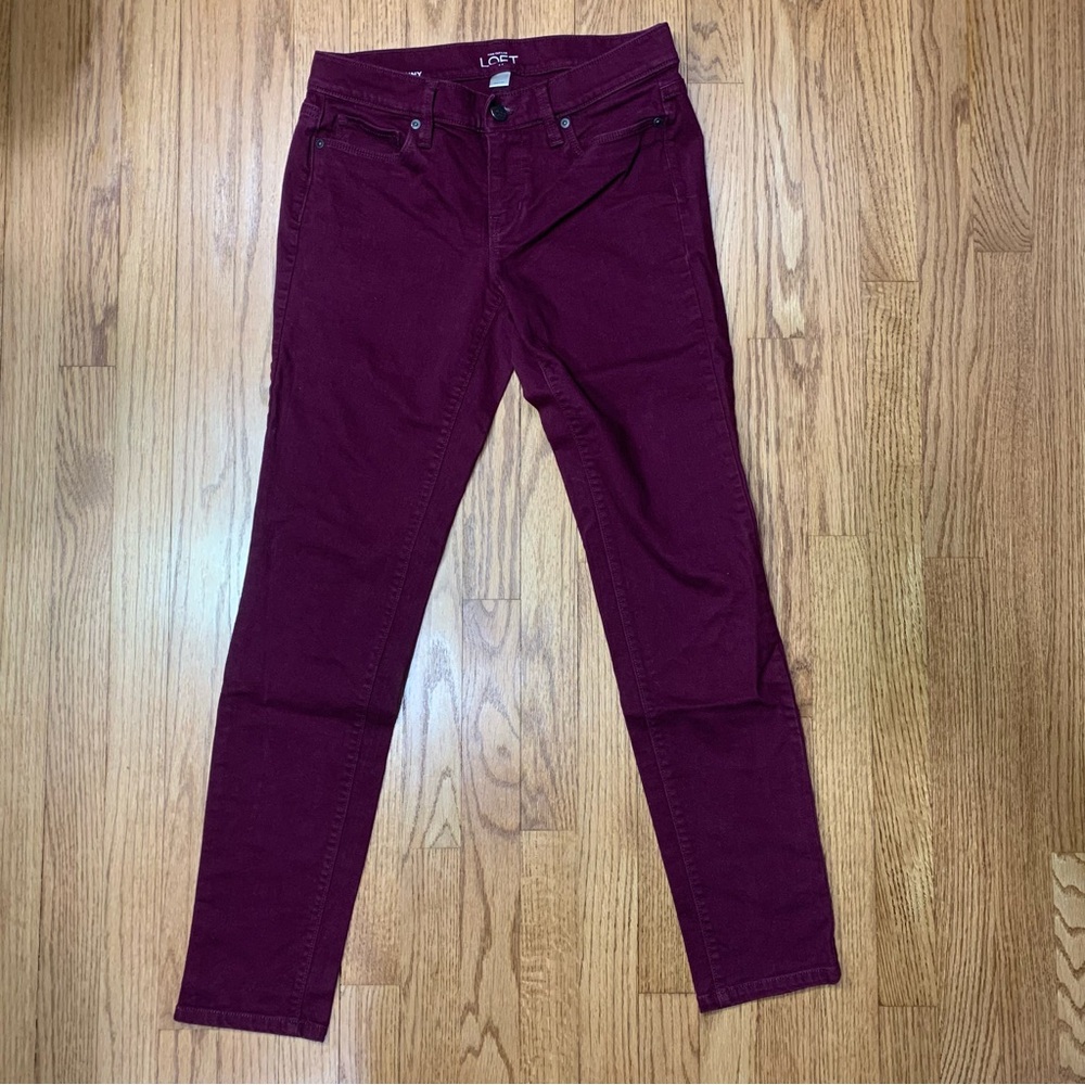 Loft Size 4 Modern Skinny Mid Rise Burgundy Denim Jeans Colored Fall Maroon Red